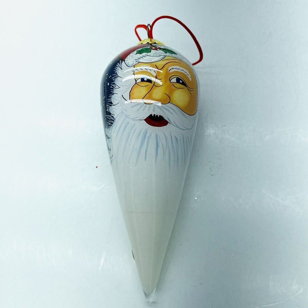 Vintage Handmade Blown Glass Christmas Ornament Santa Claus  Red Blue White